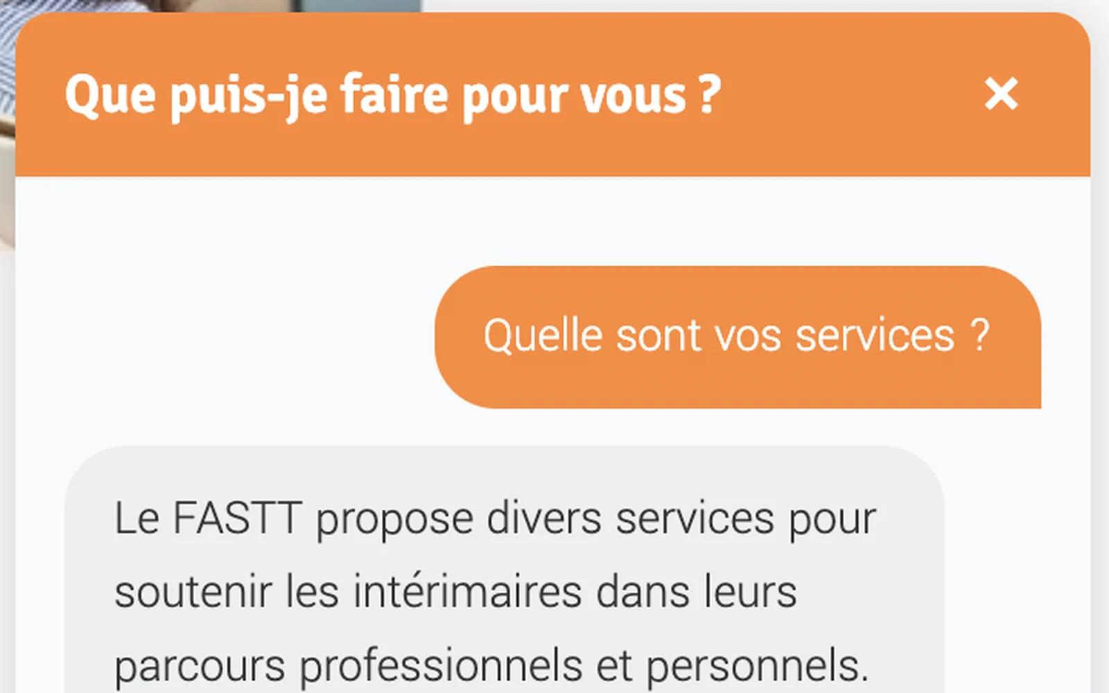 L'assistant FASTT répondant à un intérimaire qui demande quels services lui sont proposés